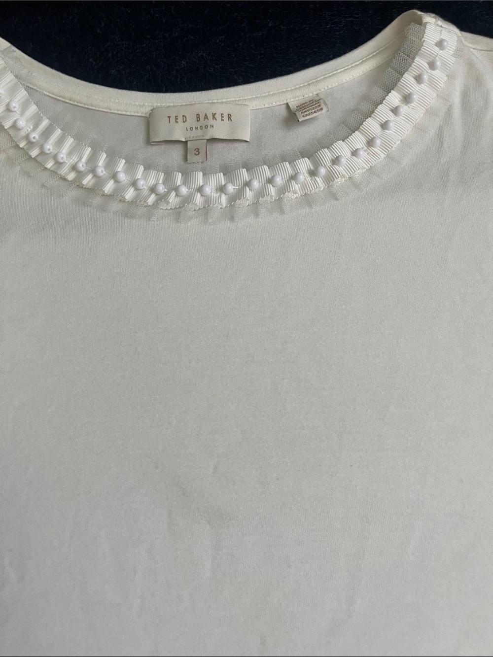 Ted Baker Cream Embellished Neckline Short Sleeve Top